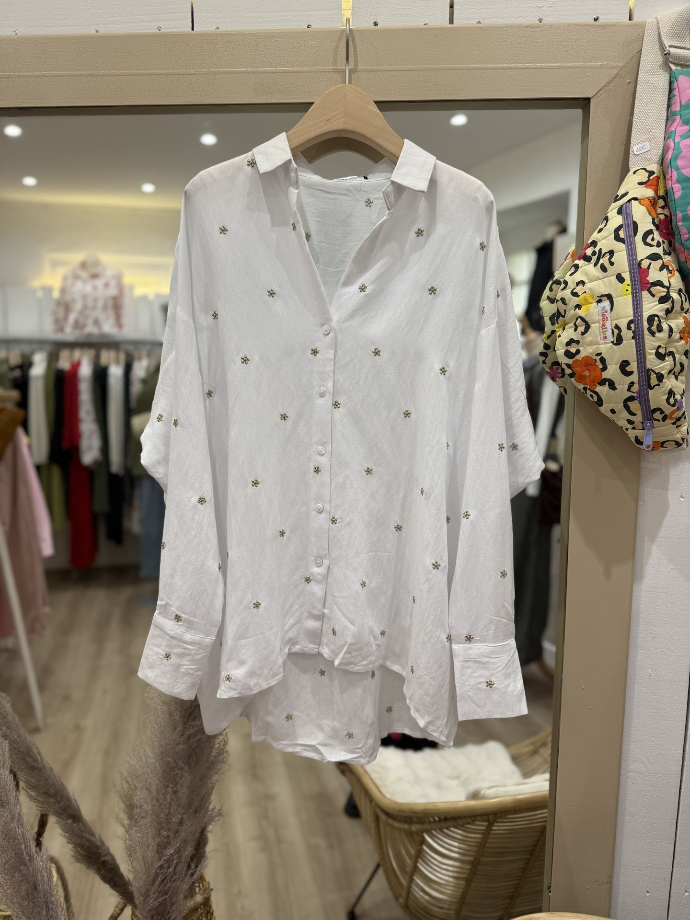 Chemise coton broderie dorée