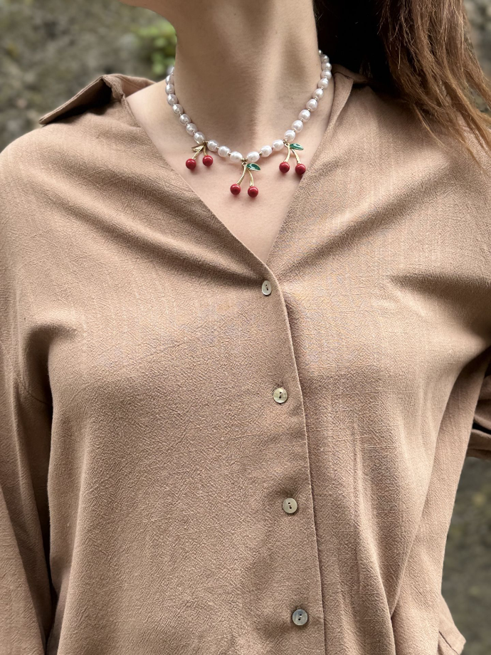 Collier perle cerise